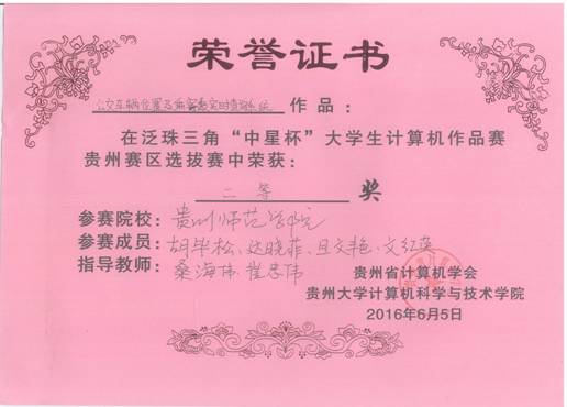 贵州省二等奖证书